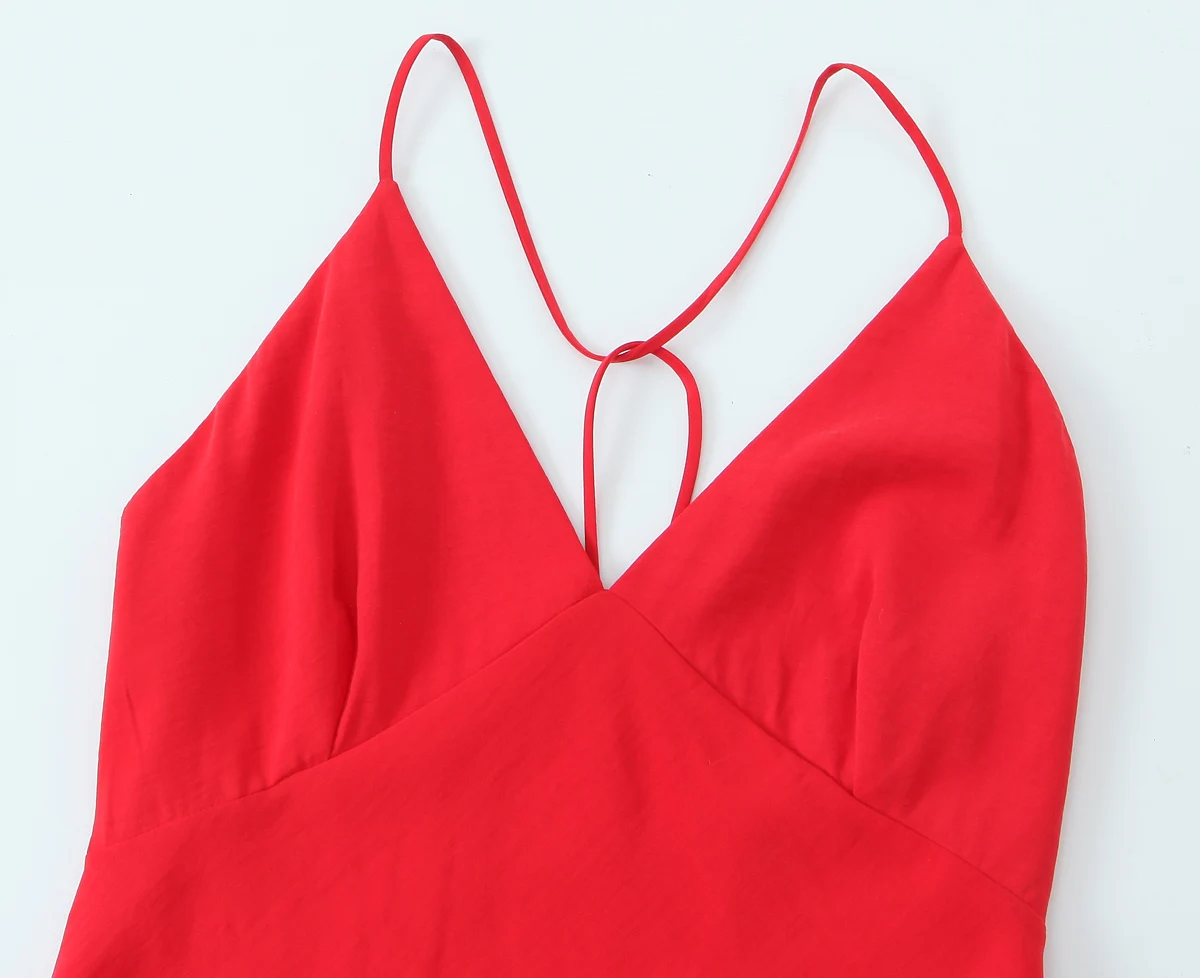 KONDALA Summer Red Backless Cami Long Dress Women's Sexy V-neck Cami Dress 2025 Fashion Casual Beach Romantic Date Mujer Dress