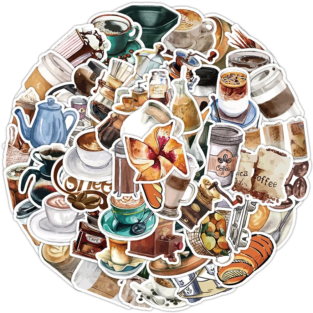 10/30/50PCS Coffee Retro Cartoon Drinks Sticker DIY Phone Laptop Luggage Skateboard Graffiti Decals Fun for Kid Gift