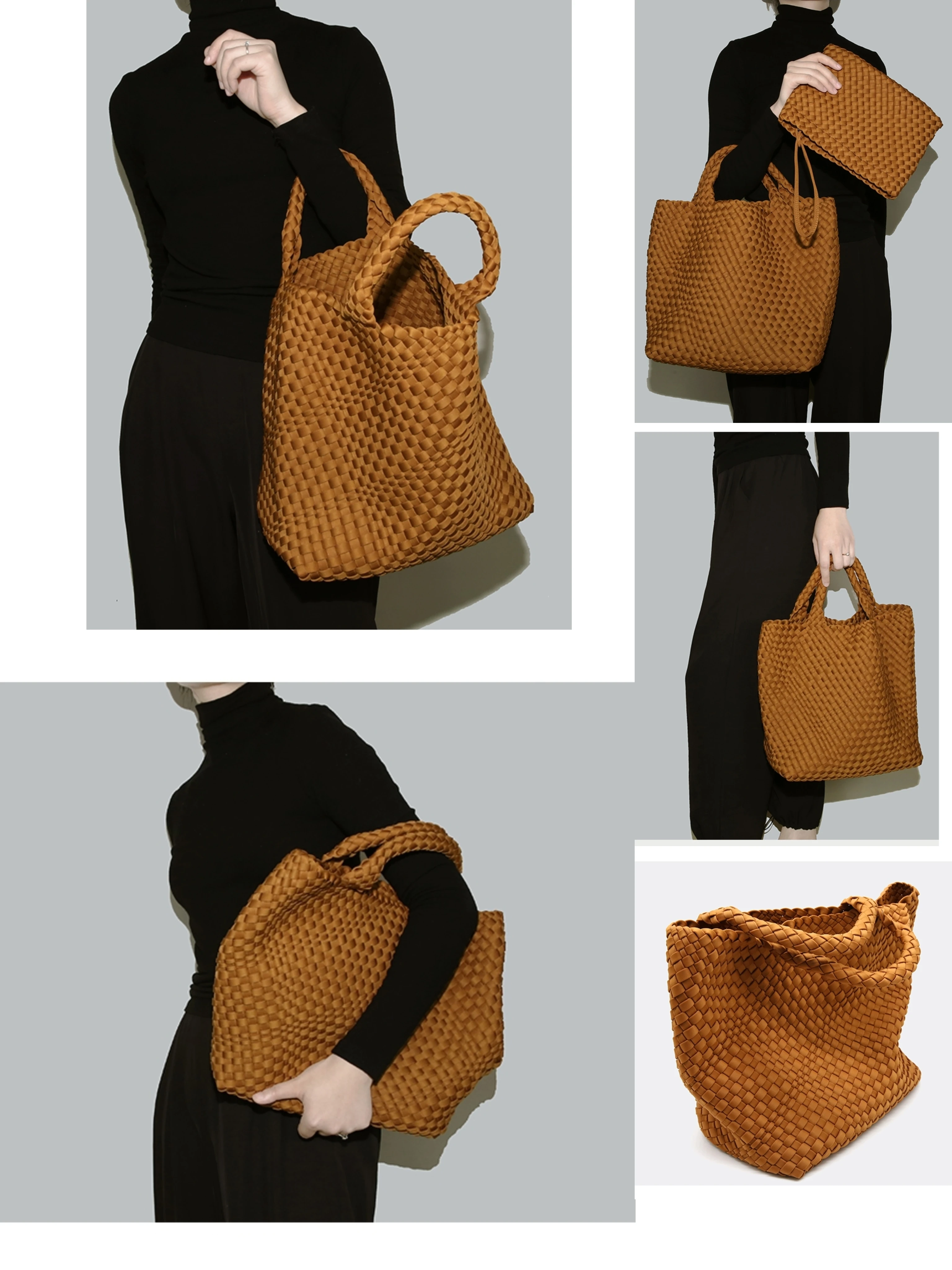 LIKEBAG Fashion Neoprene Woven Bag   Nylon Large Capacity Tote Bag With Woven Clutch Bag