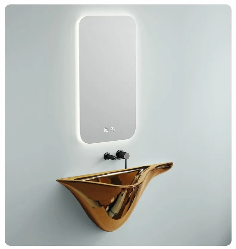 Smiley face golden hanging basin integrated ceramic round wall hanging washbasin suspended wall hanging washbasin design