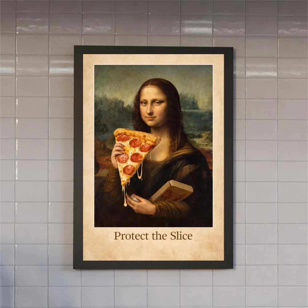 Funny Mona Lisa Wall Art Print Pizza Kitchen Decor The Last Slice Pizza Lisa Poster Renaissance Artwork Dining Room Canvas Print