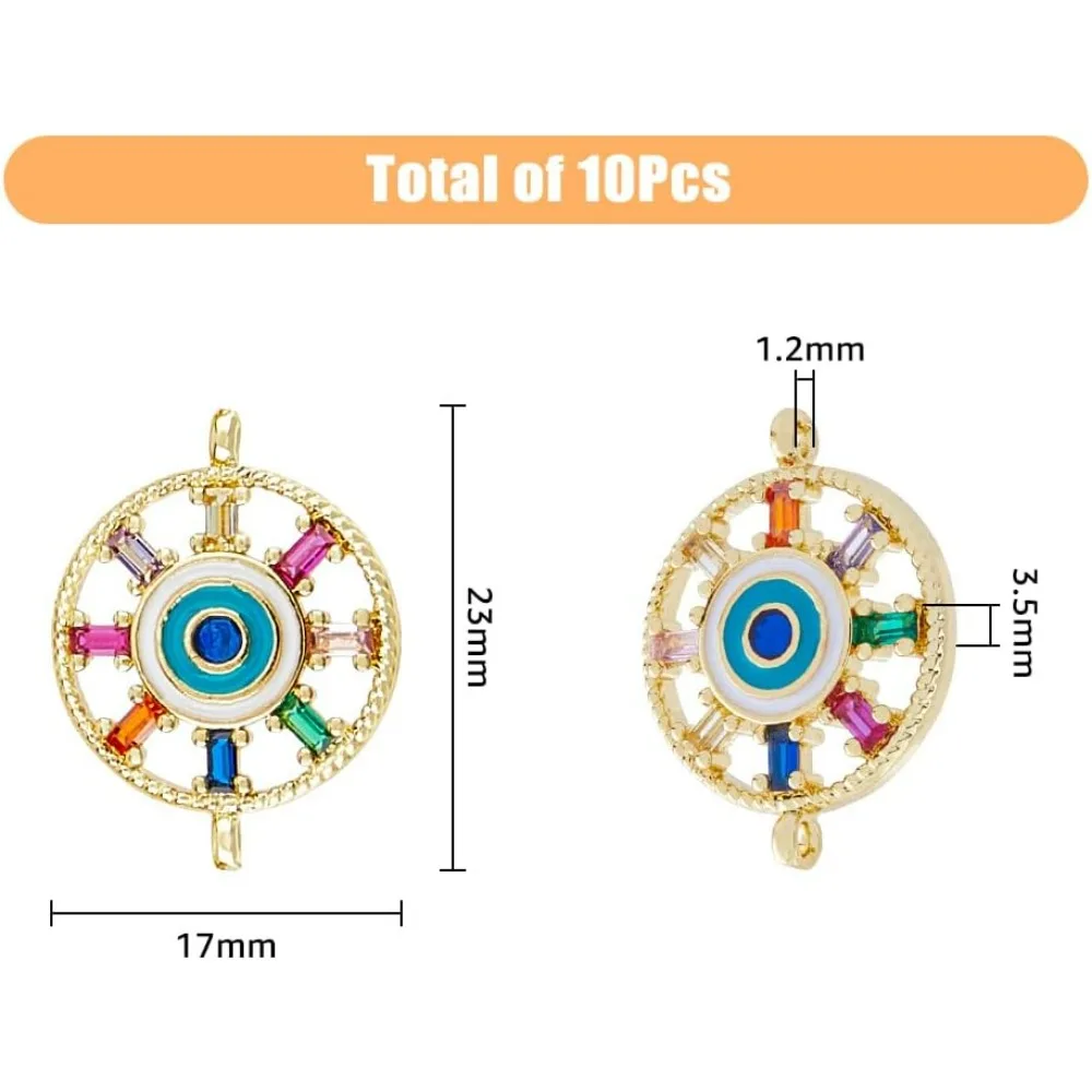 10Pcs Colorful Evil Eye Connector Charms Round Evil Eye Pendant Spacer Beads Cubic Zirconia Enamel Charms Links Accessories