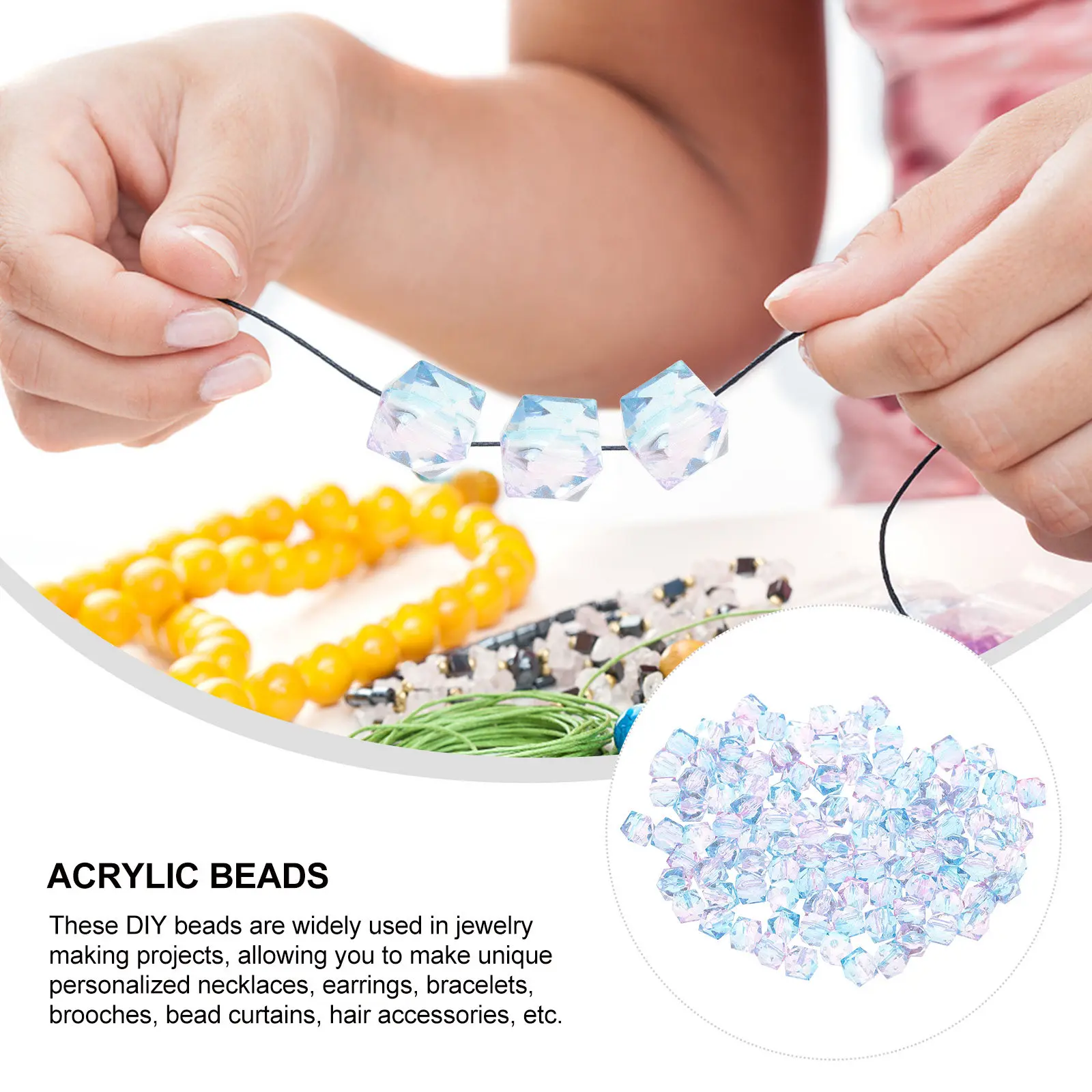 200Pcs Two-Tone Painted Acrylic DIY Beads Geometric Shape Hole Design for Jewelry Making Necklace Bracelet Hair Accessories