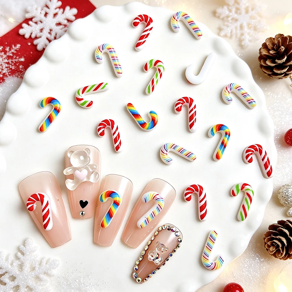 Xmas Resin Art - 50Pcs 3D Christmas Candy Cane Nail