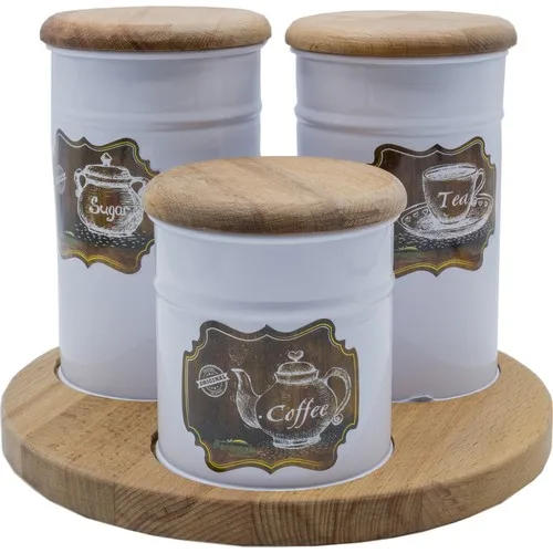 Feronya Tea & Candy & Kahvelik Round Wooden Standing 3'lü Set