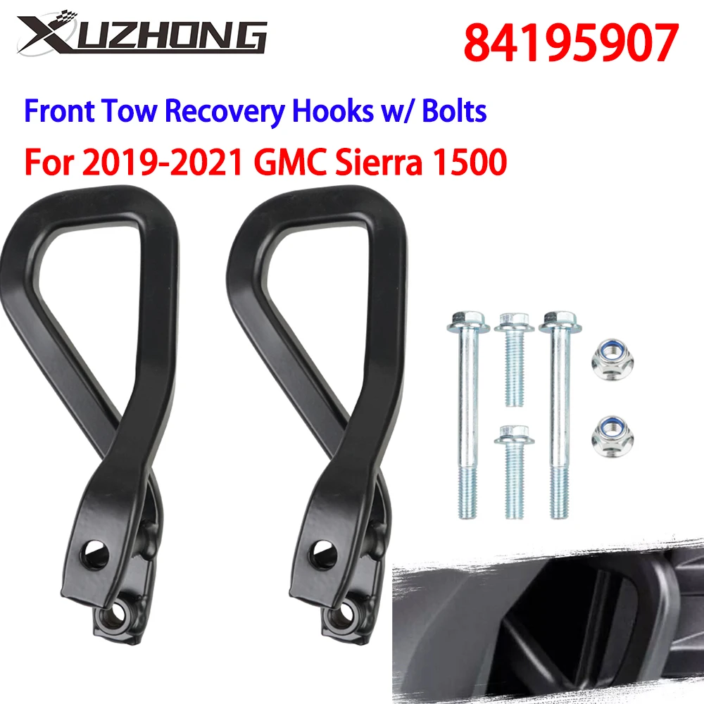 84195907 Black Front Tow Recovery Hooks w/ Bolts For 2019-2021 GMC Sierra 1500 TH-1037-BK