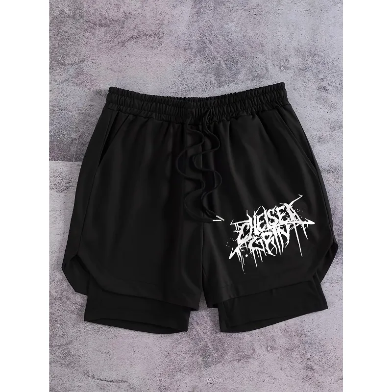 

Men's Fake Two Piece Shorts, Fashionable Street Style Printed Pattern Suitable for Both Men and Women in Summer Casual Shorts
