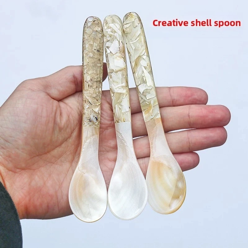 New 14cm Shell Spoon Natural Conch Floral Shell Spoon Salad 1pcsDessert Coffee Specialty Tableware Creative Household Cute