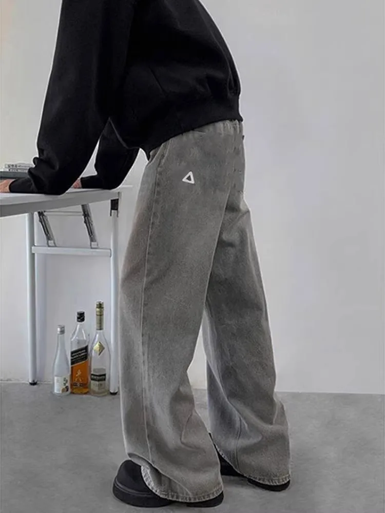 

American Retro Label Men's Jeans Loose Casual Wide Leg Pants Cleanfit Straight Floor-Length Trousers Youth Trendy Wear Resistant