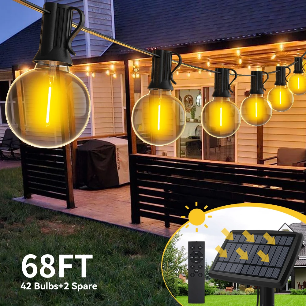 Stringa solare G40 Lampadine a LED Lampadine in plastica 68FT 42 Lampadine Luci a festone Stringa di luce Decor Matrimonio Patio Cafe Party