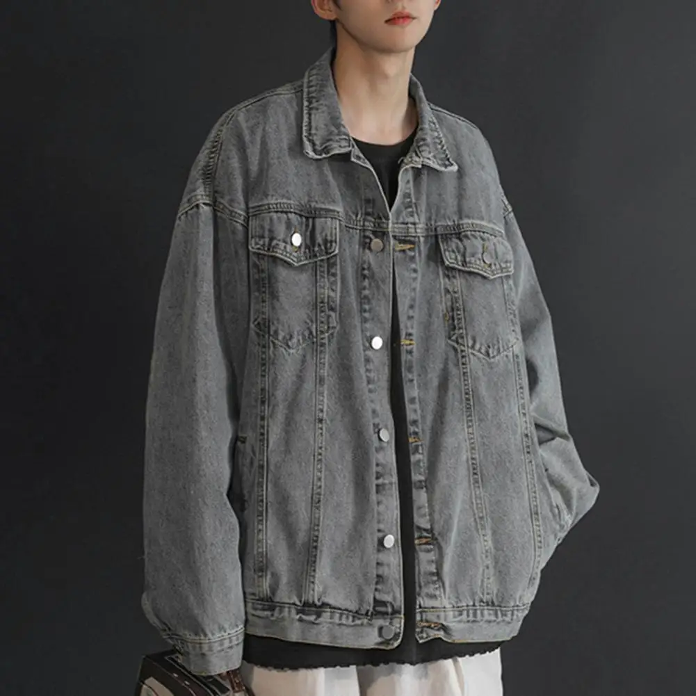 Men Denim Jacket Men Jacket Retro Hip Hop Style Denim Jacket with Multi Pockets Plus Size Men Coat for Casual Streetwear