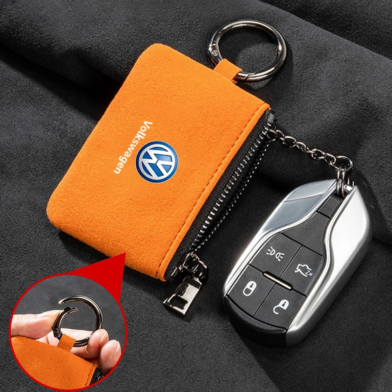 New Suede Car Remote Key Case Bag For Volkswagen VW R-line GTI R Polo Golf Passat Magotan Tiguan Jetta GTD TSI GLi Auto Keychain