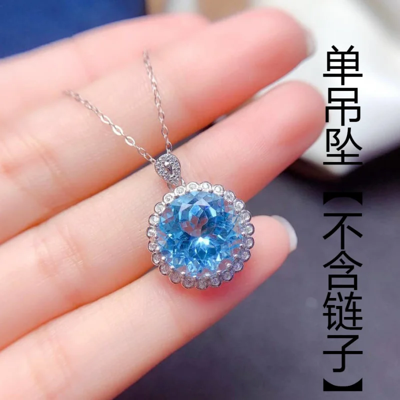 New Arrival Aquamarine Topaz Elegant Fashion Pendant for Women Sunflower Full Diamond Necklace