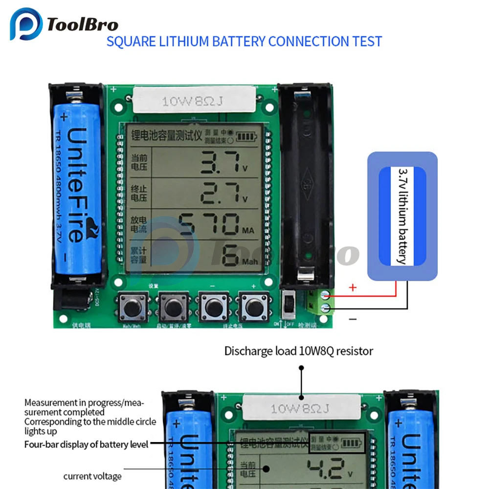 LCD Digital 18650 Lithium Battery Capacity Tester Voltage Current Meter Voltmeter Ammeter Discharge Current Monitor Detector