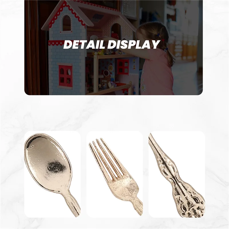 Mini vajilla para casa de muñecas, accesorios de modelo, cubiertos/cuchillo y tenedor de restaurante de cinco piezas para decoración del hogar, 1:6
