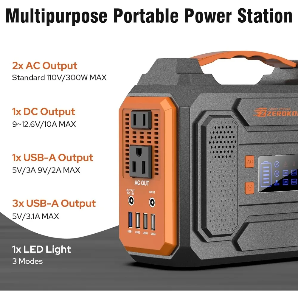 Generatore solare portatile, centrale elettrica portatile da 300 W, dotato di pannelli solari pieghevoli da 60 W e prese CC/CA