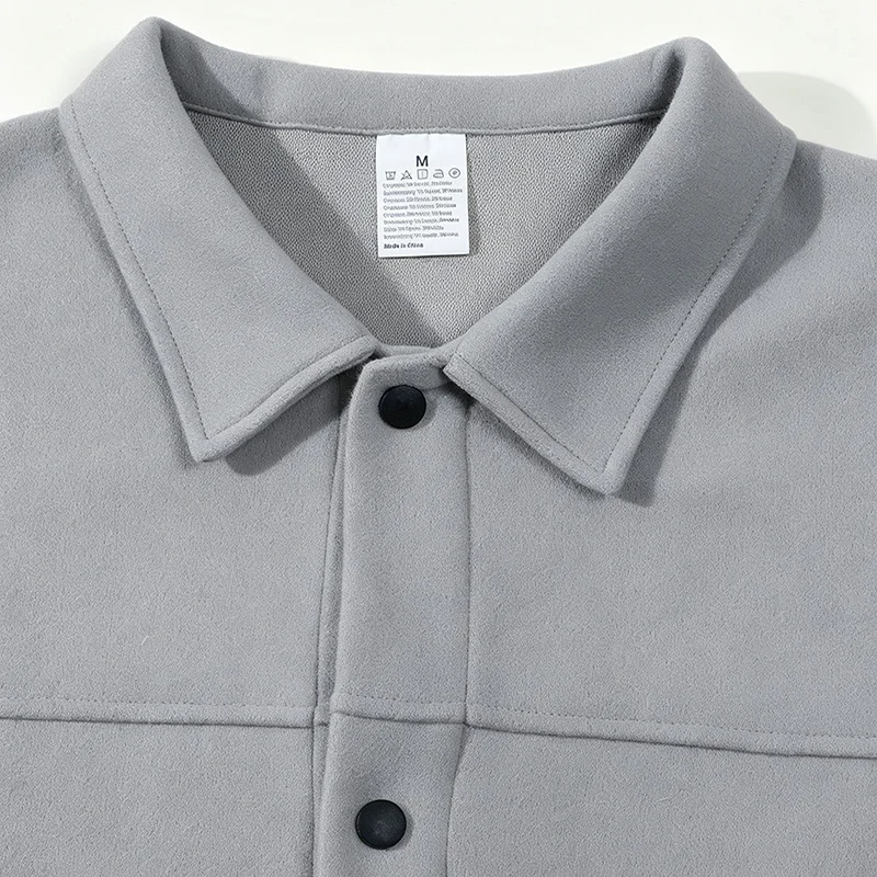 Men's Short Brushed Shirt Jacket Long Sleeve Snap Button Loose Fit Soft Warm Casual Outerwear for Everyday Wear Autumn Winter 5