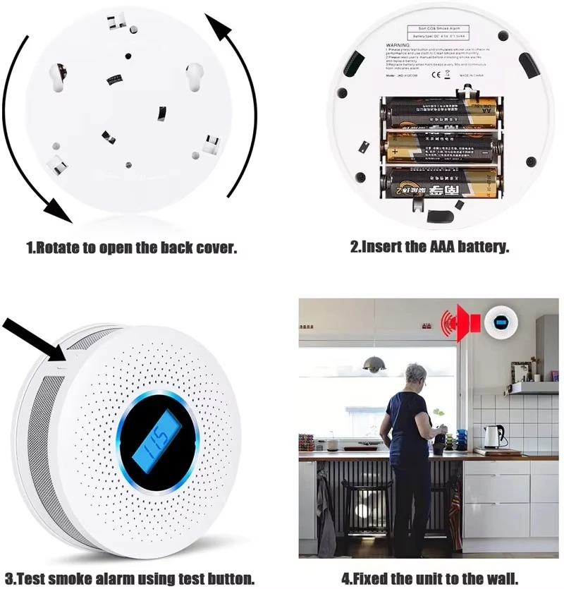 2 in 1 LCD Display Carbon Monoxide & Smoke Combo Detector Battery Operated CO Alarm with LED Light Flashing Sound Warning - view 5