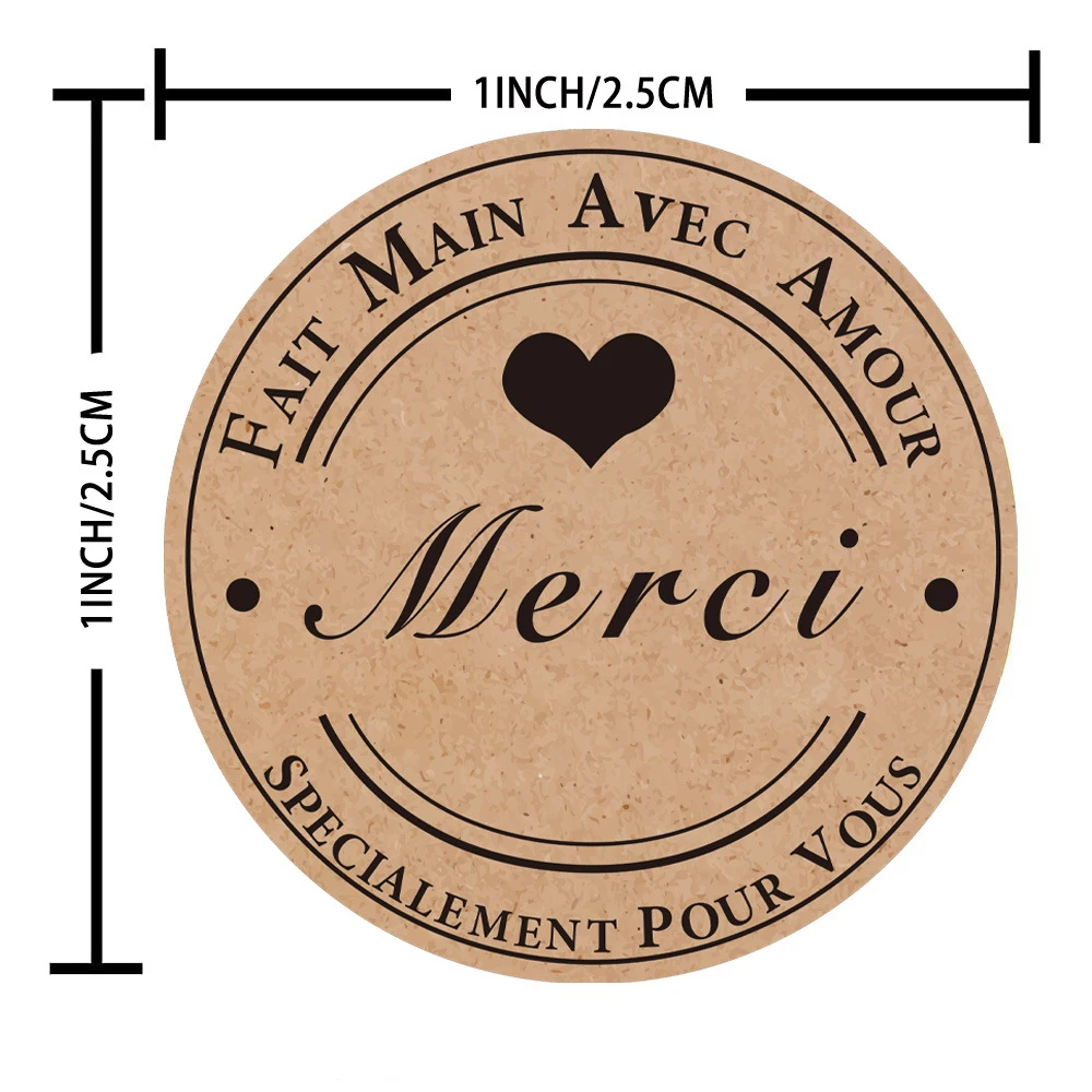 50-500pcs Merci Kraft Sticker French Thank You Fait Main Avec Amour DIY Multifunction Paper Label Adhesive Gift Seal Sticker