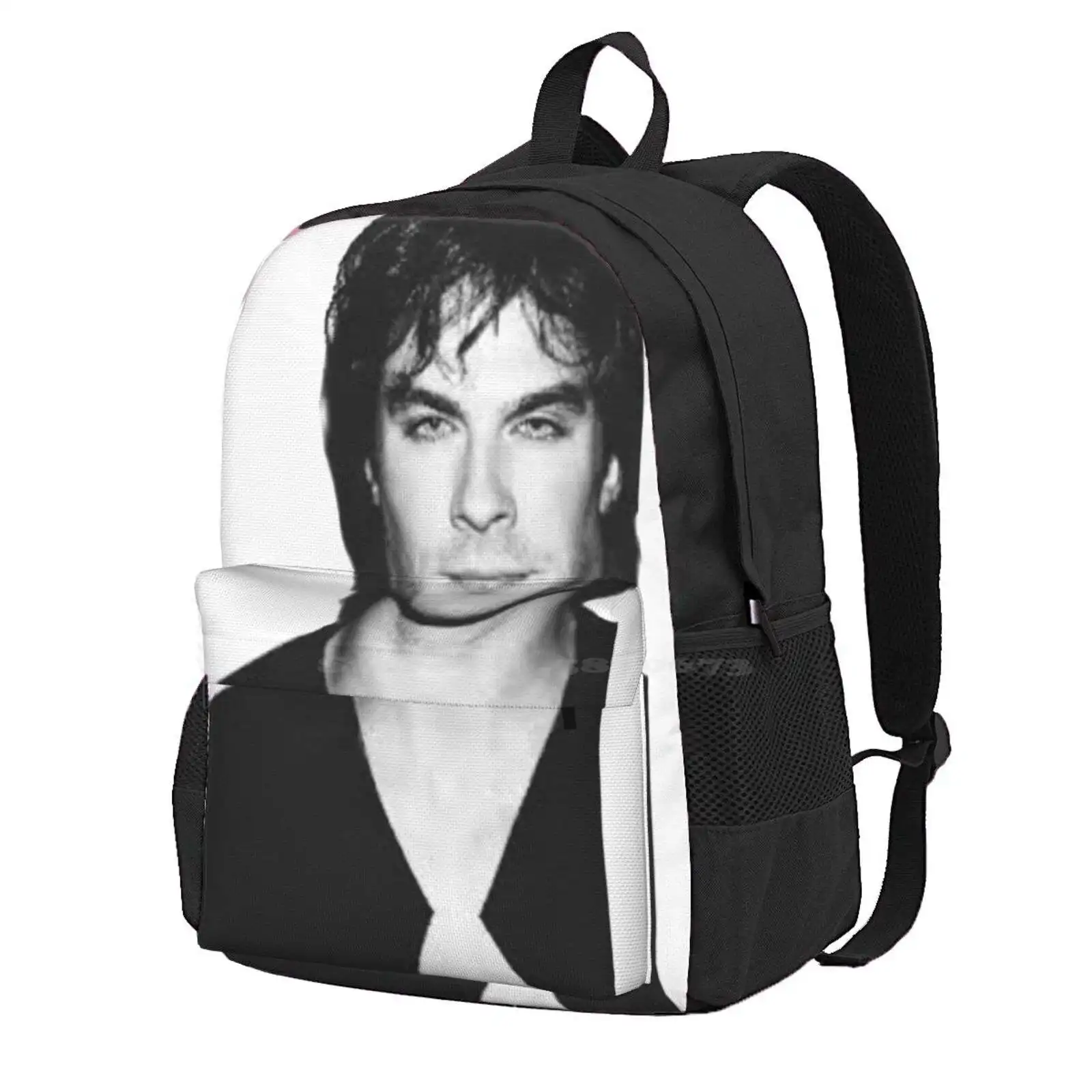 Ian Somerharld'S Hard Look Hot Sale Schoolbag Backpack Fashion Bags Ian Somerhalder Black And White Vampire Diaries Series