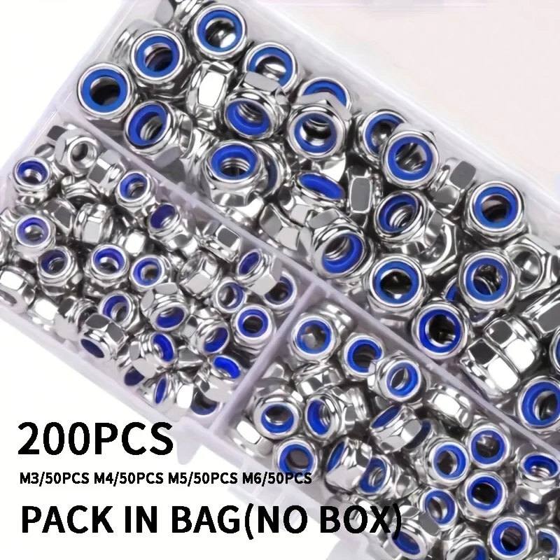 Anti-losdragende zeskantmoeren M3-M10 40/42/200/220 stuks antislip vergrendelingsbevestigingen voor industriële bouwelektronica Automotive