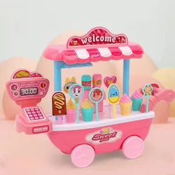 Hot Selling children ice cream trolley pretend play house girl toy mini DIY candy cart food cash register toys for girl gift