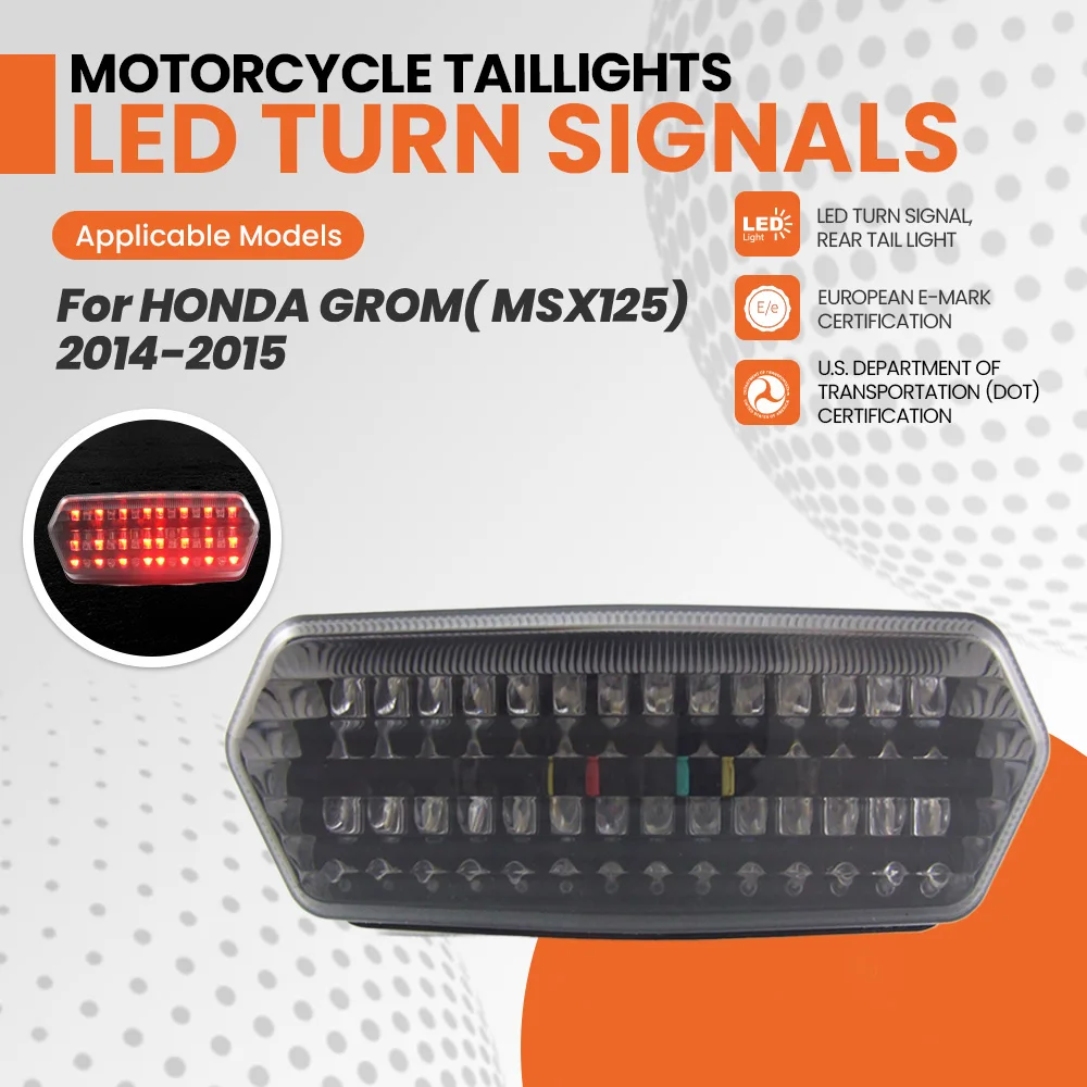 Мотоциклетный светодиодный стоп-сигнал поворота, задний фонарь E-Mark для HONDA GROM (MSX125) 2014 2015 Мотоциклетный светодиодный стоп-сигнал поворота, задний фонарь E-Mark для HONDA GROM (MSX125) 2014 2015