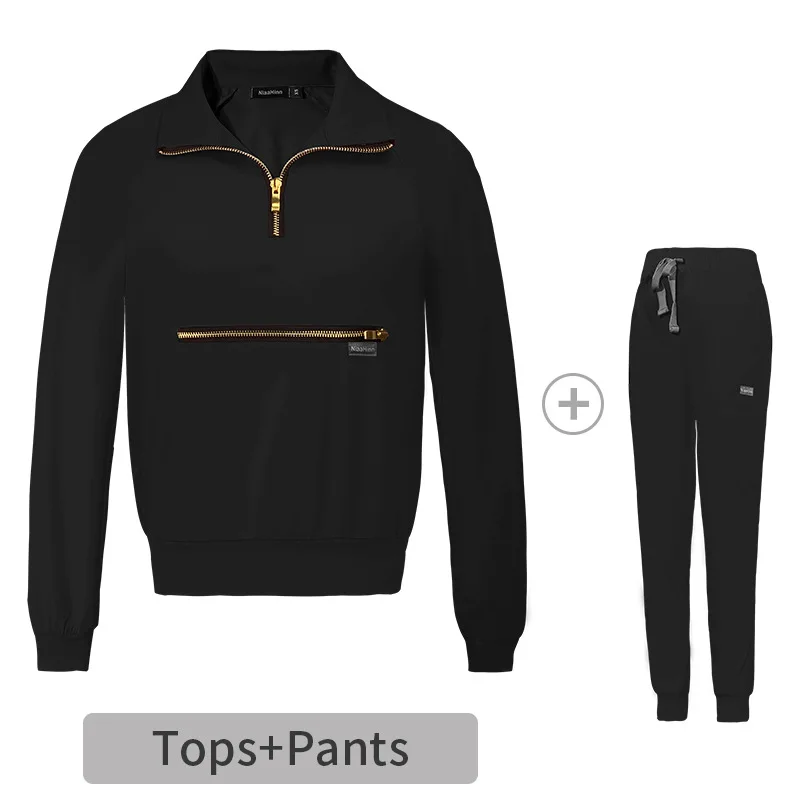 Autumn Casual Lapel Nurse Scrub Suit for Women - Hospital Stretch Scrubs Set