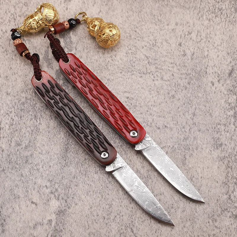 Gift Collection cow bone handle Damascus steel outdoor survival portable camping portable hand-made fruit EDC knife