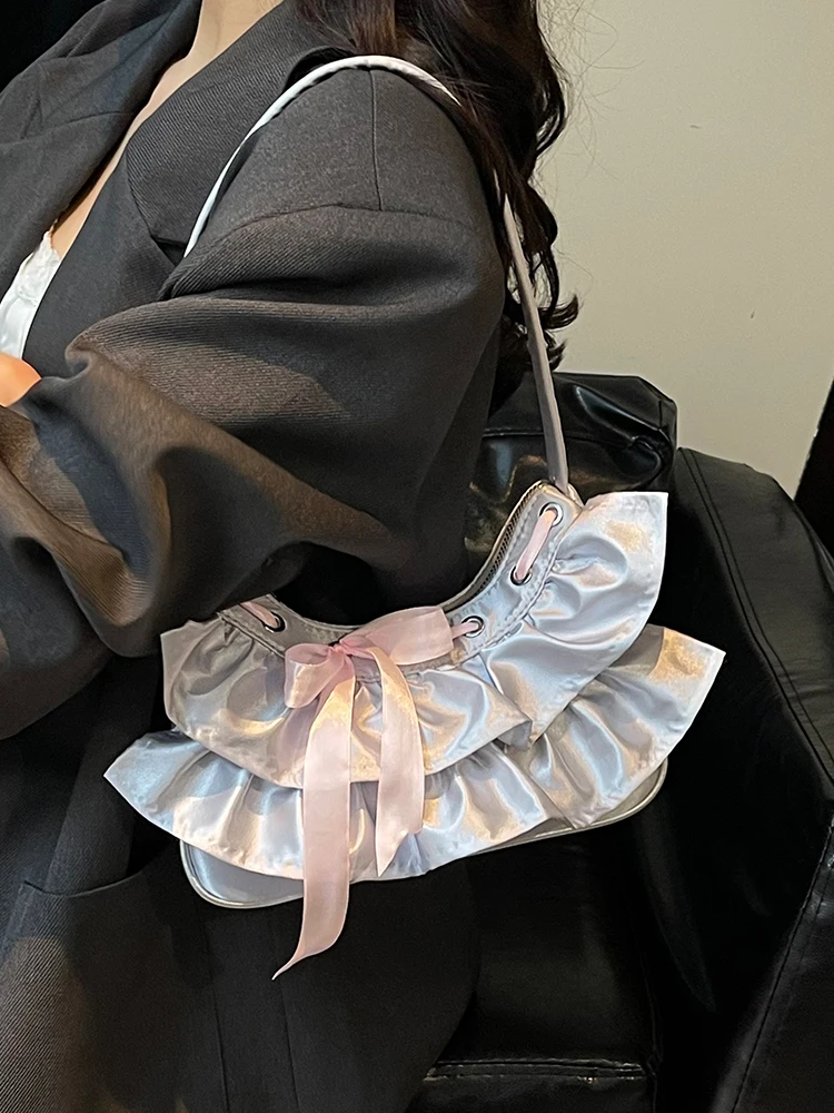 

Faionable Lace Trim oulder Bag for Women Commuter Sle Underarm Bag Summer Trendy Single oulder Bag Knot