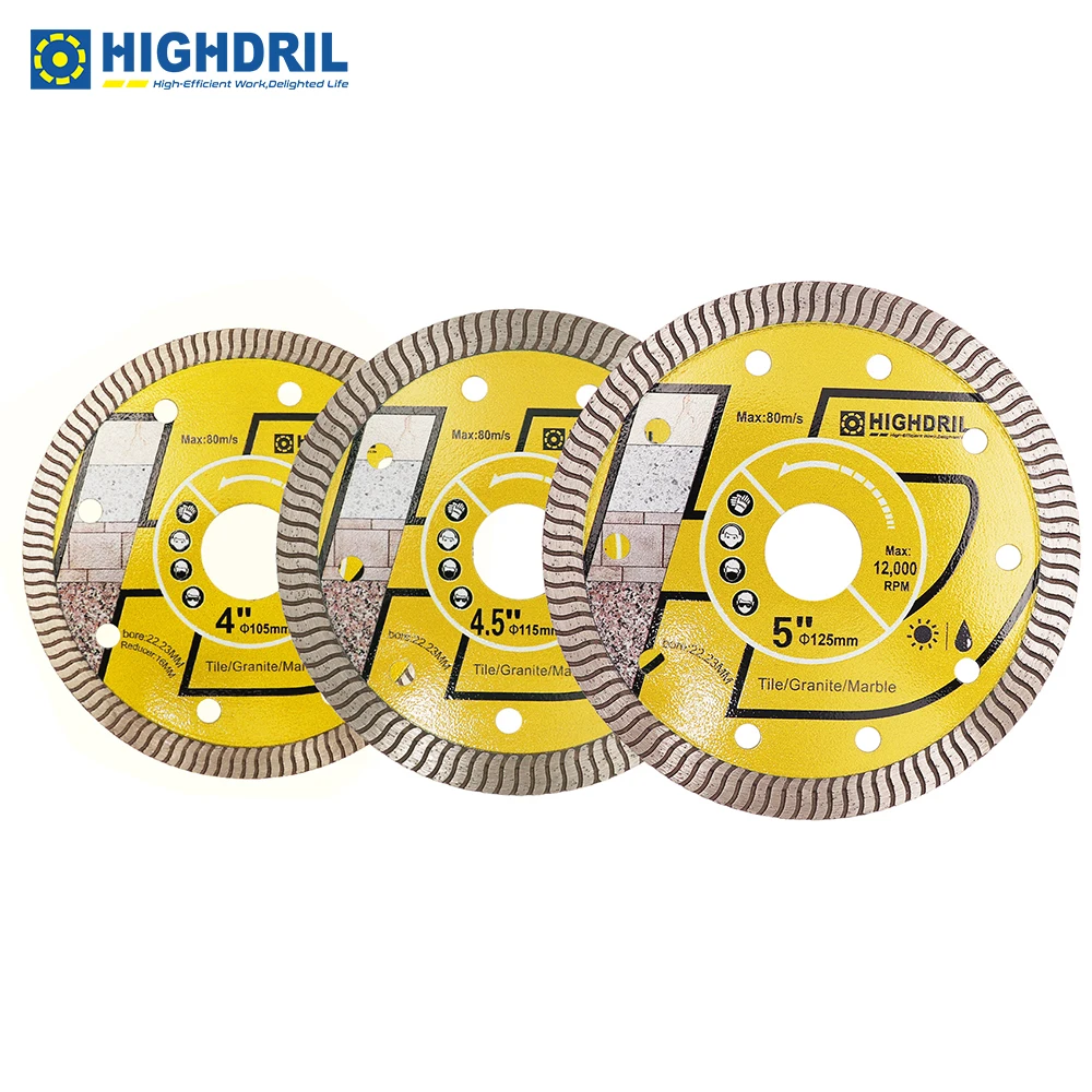 

HIGHDRIL 5pcs Turbo Saw Blade Superthin For Ceramic Tile Granite Marble Angle Grinder Diamond Bore22.23mm Cutting Disc