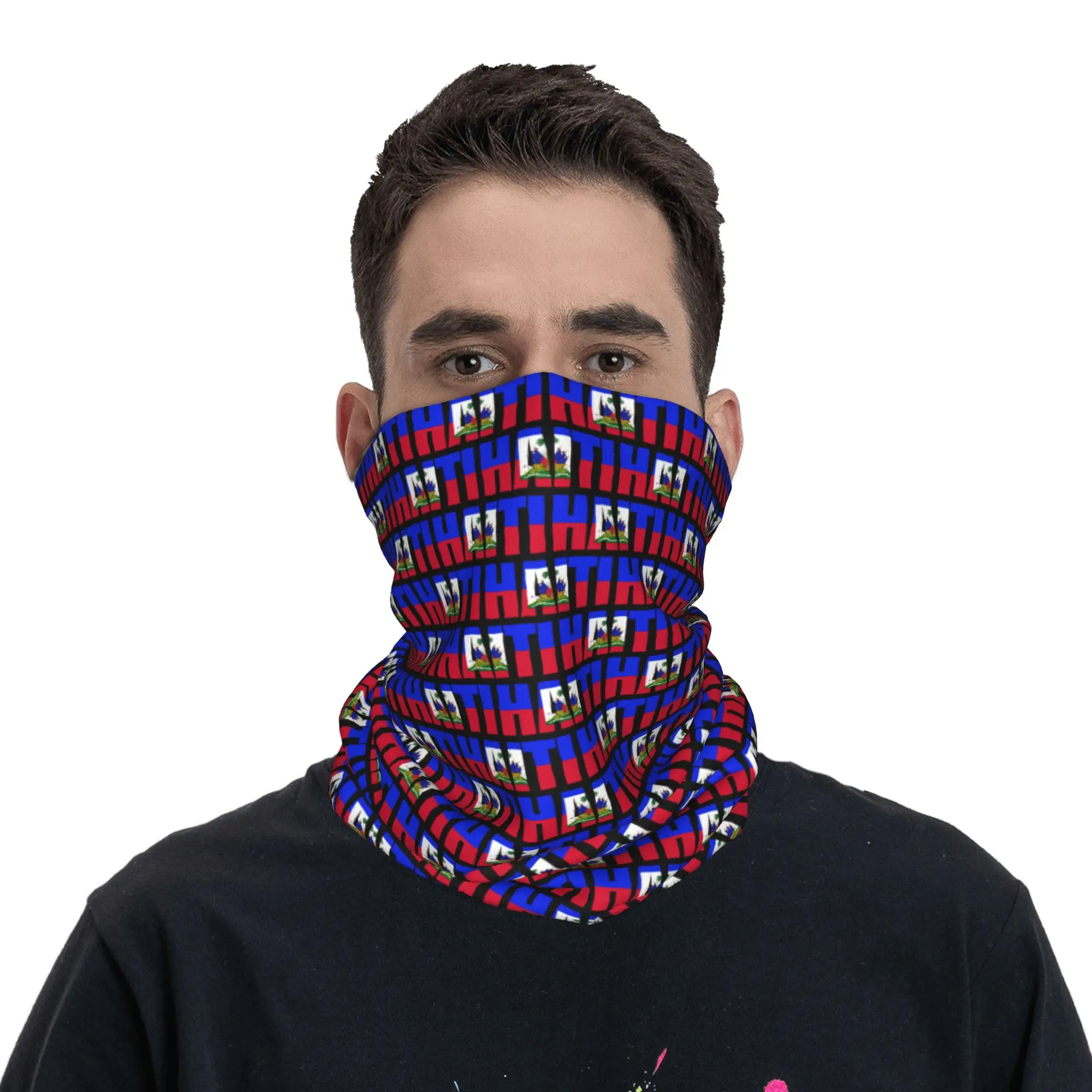 Haiti Flag Bandana Winter Neck Warmer Women Windproof Wrap Face Scarf for Hiking  Gaiter Headband view 5