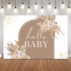 Boho Baby Douche Achtergrond Pampas Gras Achtergrond voor Baby Douche Thema Decoratie Hallo Baby Bloemen Boho Feestartikelen