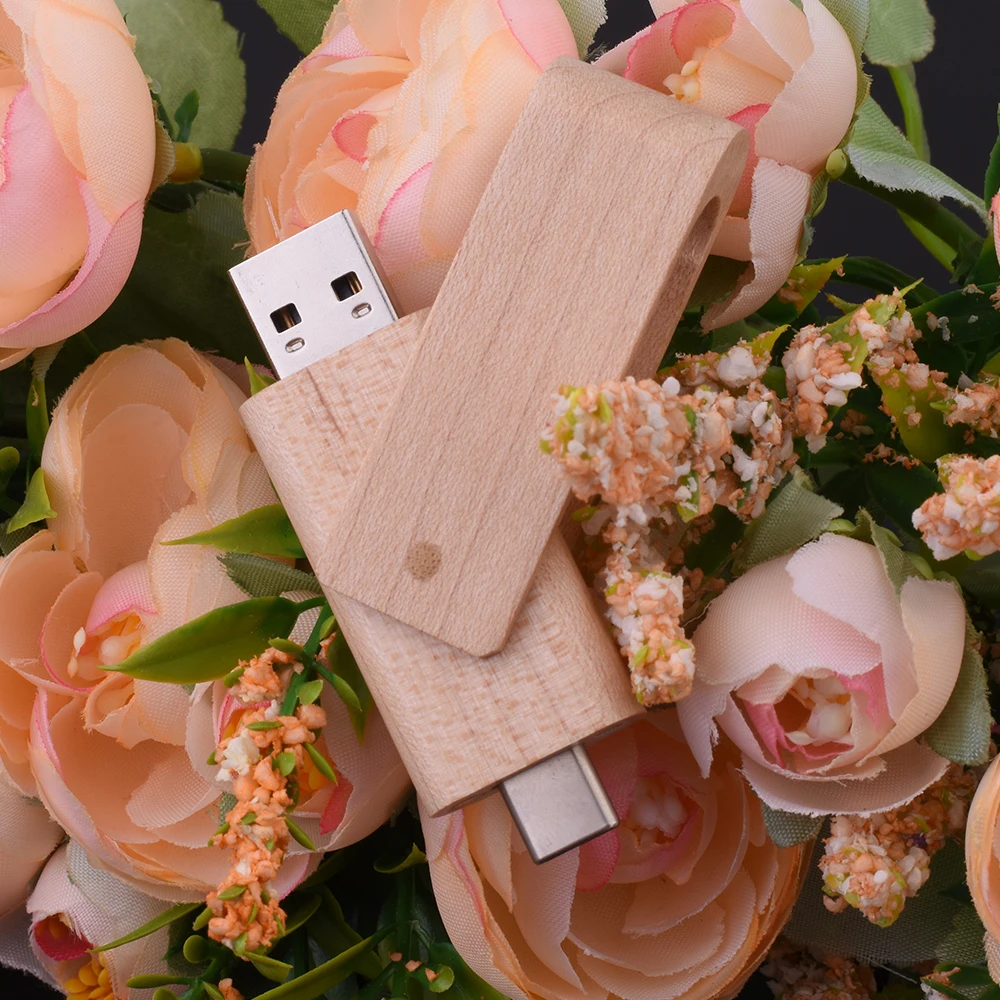 타입C 2 in 1 USB 플래시 드라이브 128GB 회전식 펜드라이브 64GB 메이플 월넛 우드 펜 드라이브 64GB 비즈니스 선물 USB 메모리 32GB