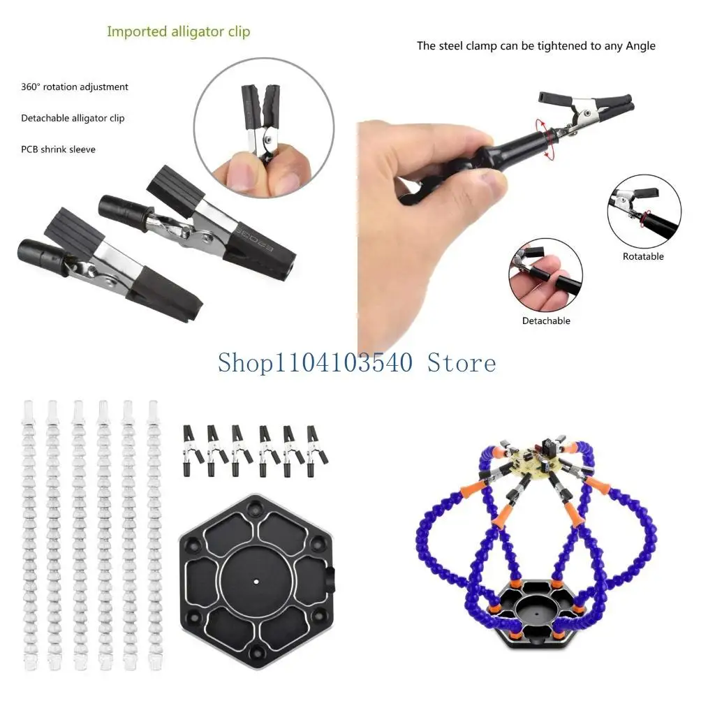 02dc-multifunctional-helping-hands-with-6-flexible-gooseneck-metal-arms-heavy-duty-base-with-solder-spool-holder-dispenser