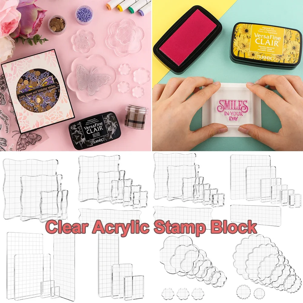 

3-9pcs/set Clear Acrylic Stamp Blocks Kit With Grid Lines Get Perfect Stamps For DIY Scrapbooking Album Decorative Handmade Tool