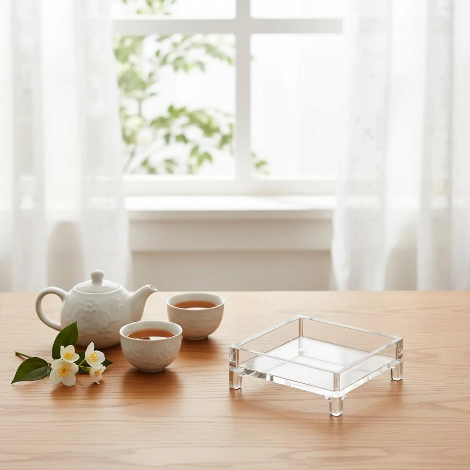 

Acrylic Beverage Tray Luxury Design Aesthetic Transparent Teapot Stand Teaware Minimalist Design Kitchenware Handmade