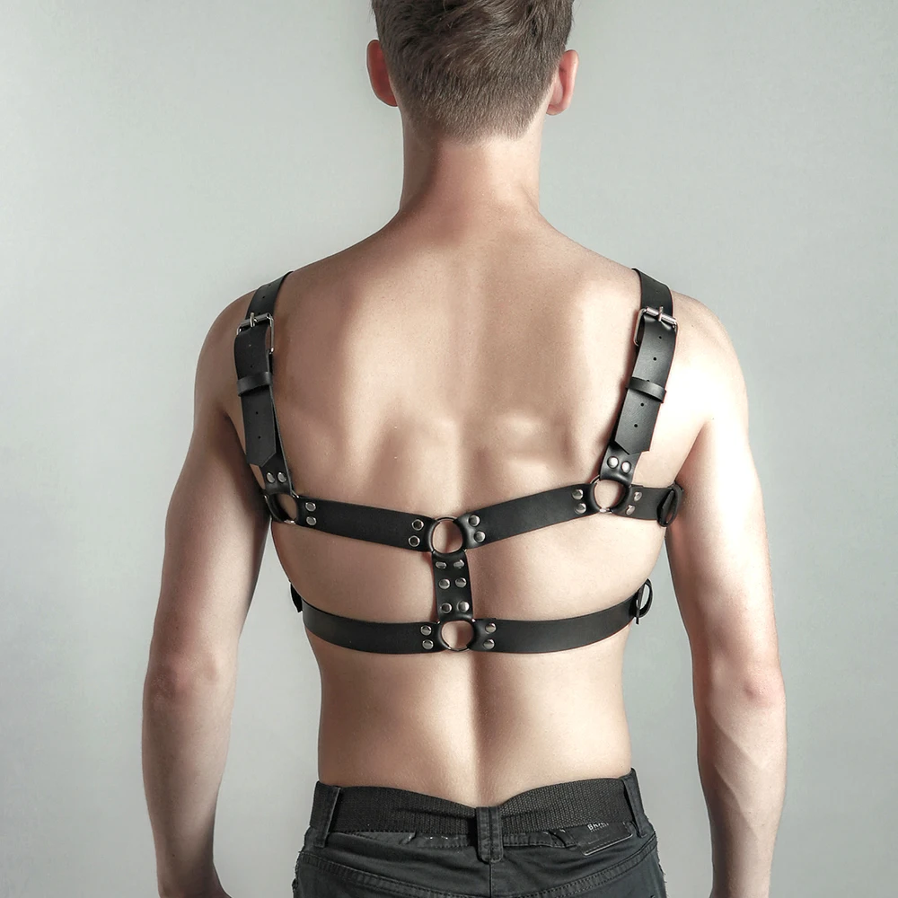 Men Harness BDSM Gay Pu Leather Studded Decor Harness Adjustable BDSM Clothing Sex Belt Erotic Costume Bondage lingerie