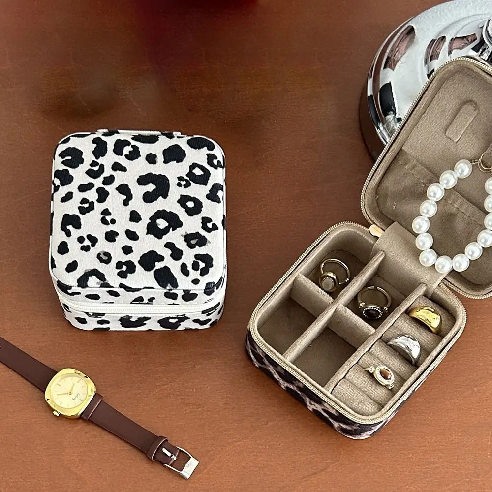 

Leopard Print Jewelry Storage Box PU Leather Family Travel Accessories Earrings Necklace Storage Box Jewelry Bag Container