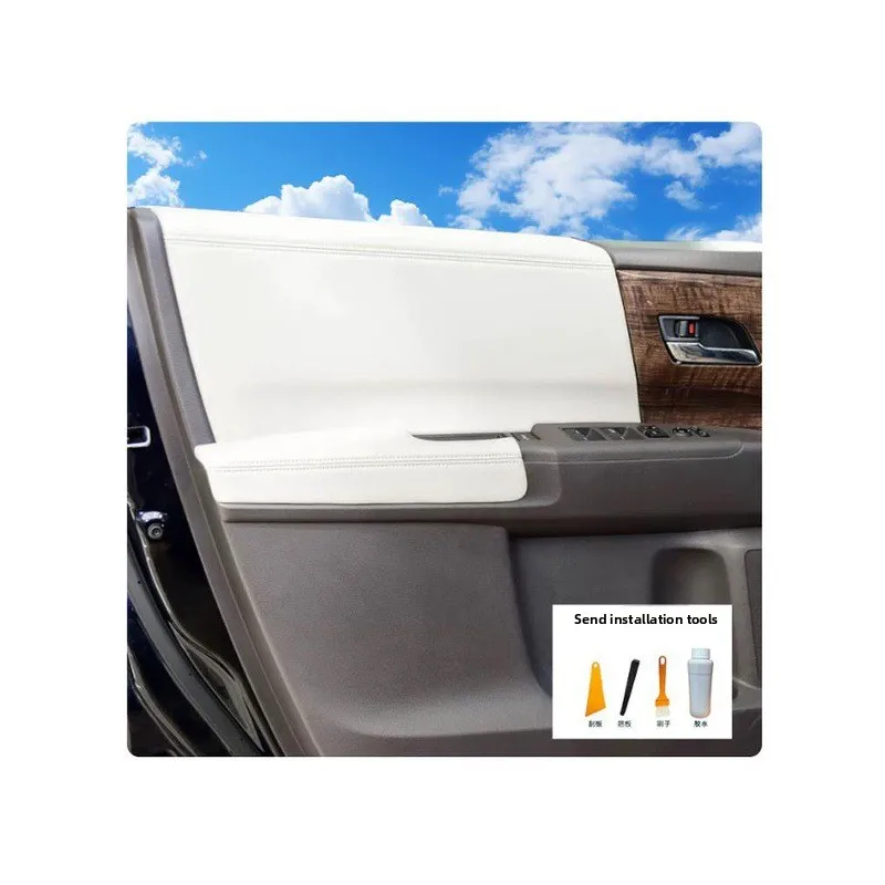 Door Panel Leather Cover Kit for Select MPV Models, Microfiber Leather Armrest and Door Trim Wrap Set with Adhesive and