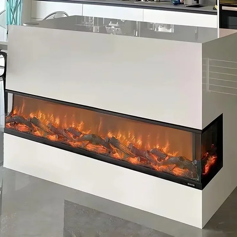 مواقد منزلية داخلية محيطة 3 جوانب 1500 مم/60 بوصة مع ديكور طبيعي أكثر واقعية مدفأة كهربائية رقمية GN000OO