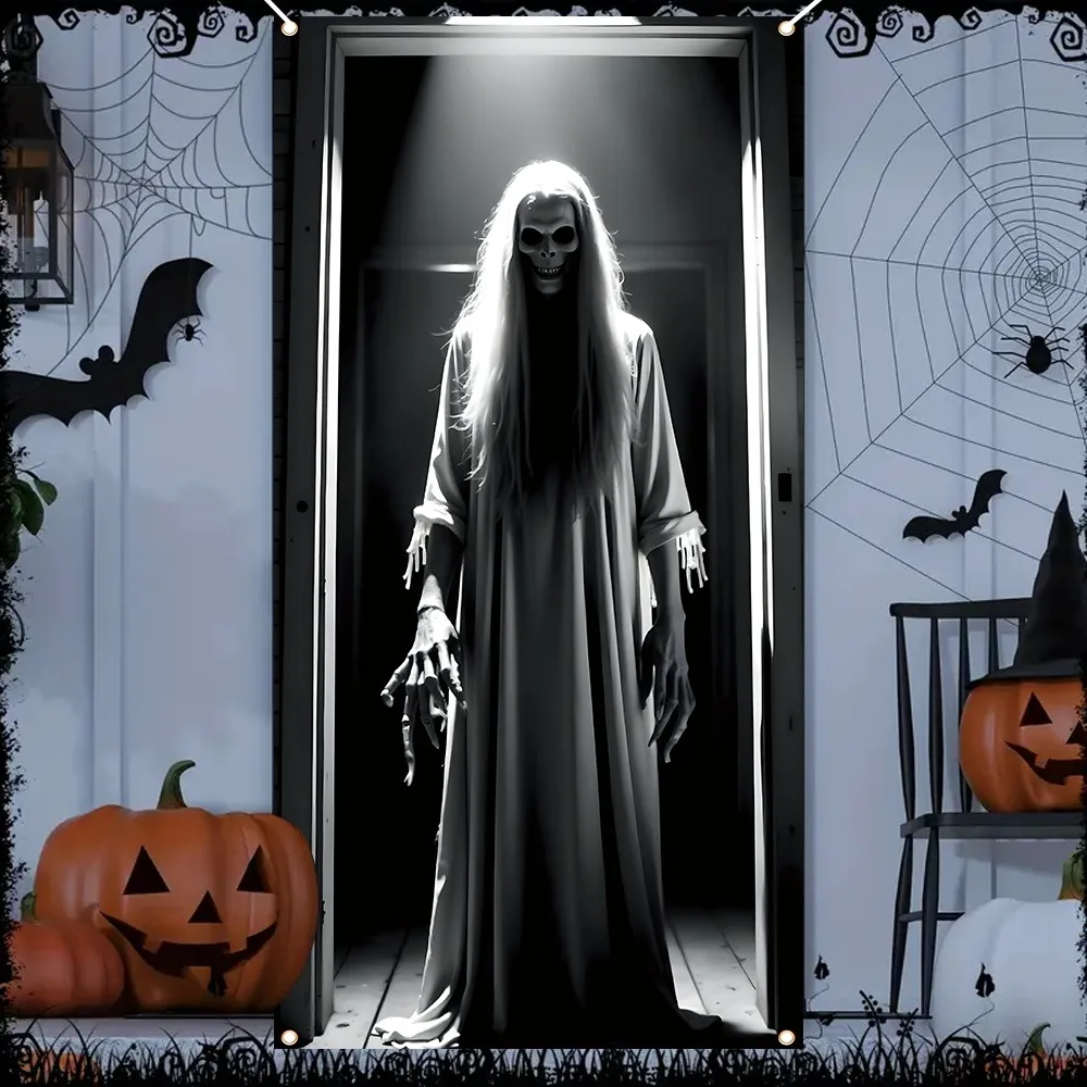 Gruseliger Geister-Halloween-Türvorhang Langhaariges Spuk-Türbanner für Spukhaus-Haustür Horror-Themen-Party-Dekoration ﻿