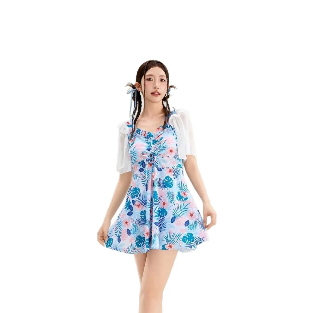 Nuevo traje de baño de una pieza a la moda con estampado de secado rápido, falda dulce adelgazante, traje de baño holgado para vacaciones de primavera para mujer