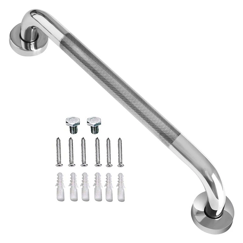 16 Inch Anti Slip Shower Grab Bar Handle, Chrome Finish Stainless Steel Bathroom Grab Bar, Knurled Bathroom Balance