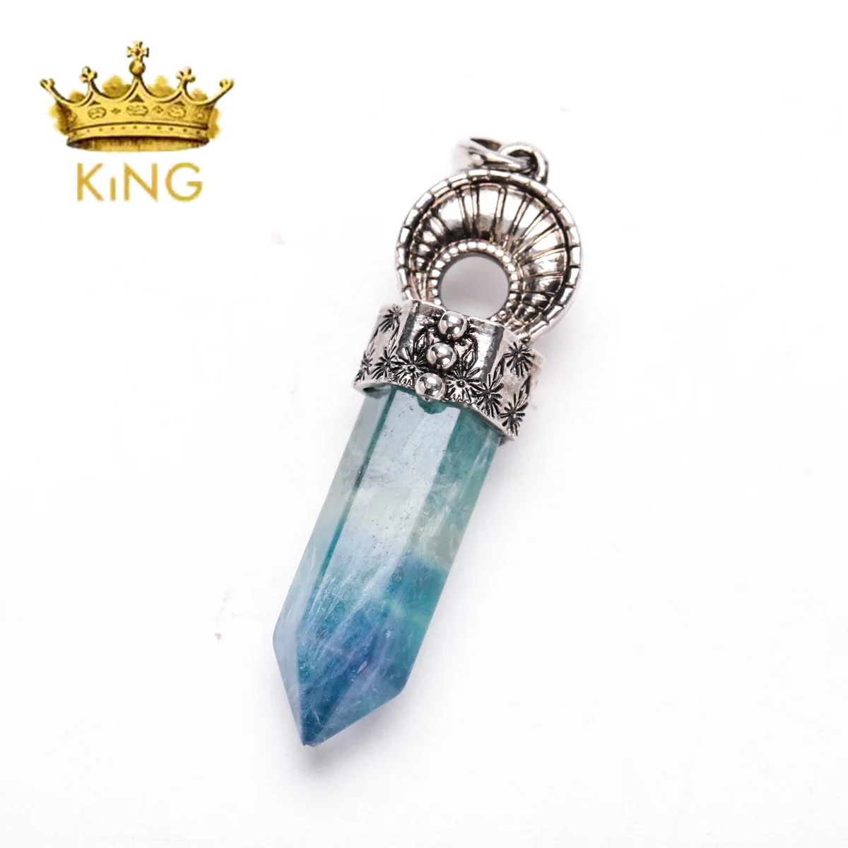 Vintage Silver Alloy Metal Point Shape Charms Natural Amethyst Shinny Stone Bead Crystal Pendants for Necklace image 4