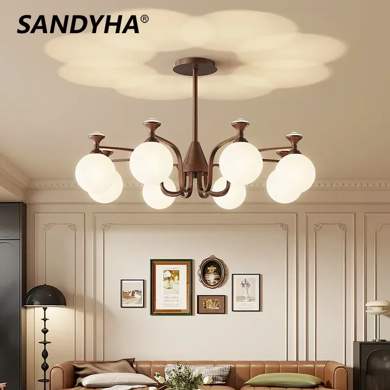 SANDYHA French Retro Living Room Chandeliers Magic Bean Designer Hanging Lights for Bedroom Dining LED Lamp Suspension Luminaire