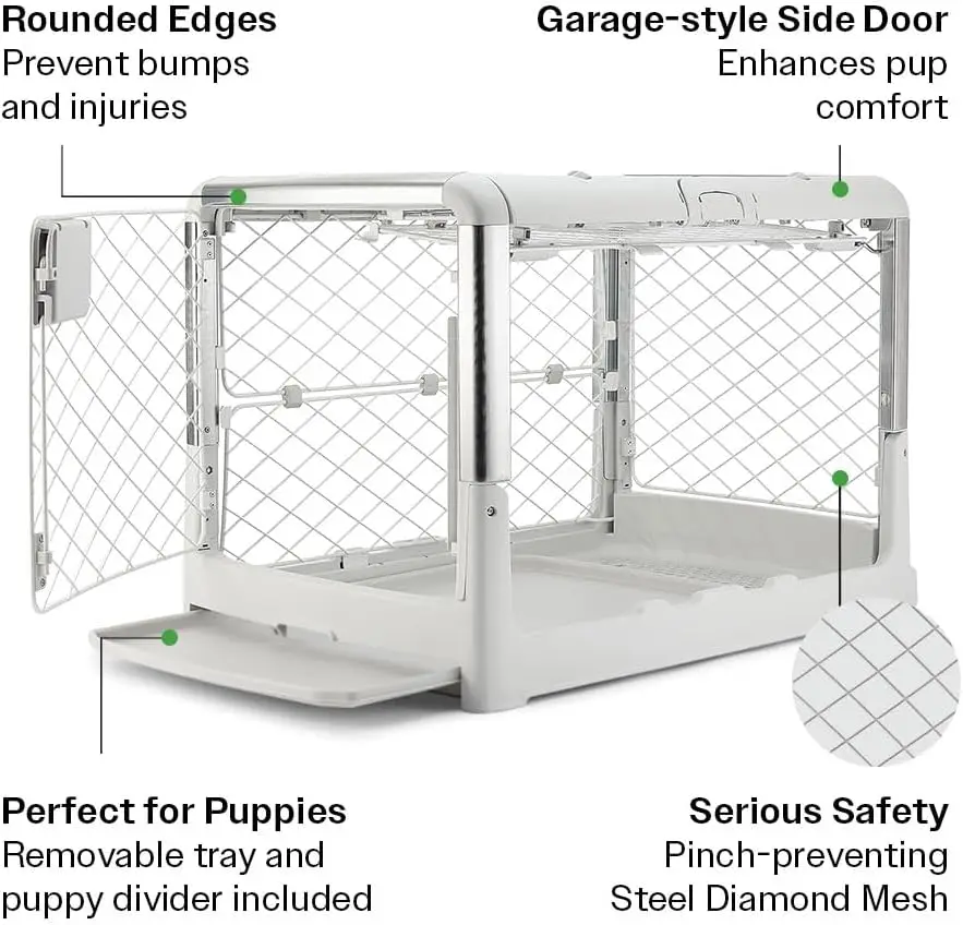 

Revol Collapsible Dog Crate with Wheels - Premium Portable Dog Crate - Safe, Stylish, and Convenient Indoor Kennel (Ash, Medium)