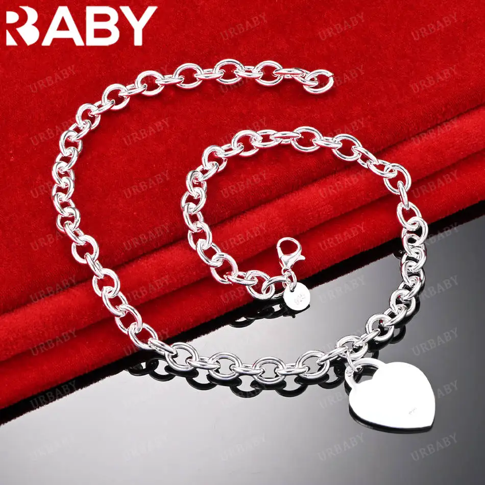 

URBABY 925 Sterling Silver 45cm Heart Chain Necklace For Women Anniversary Gift Popular Wild Fashion Romantic Jewelry