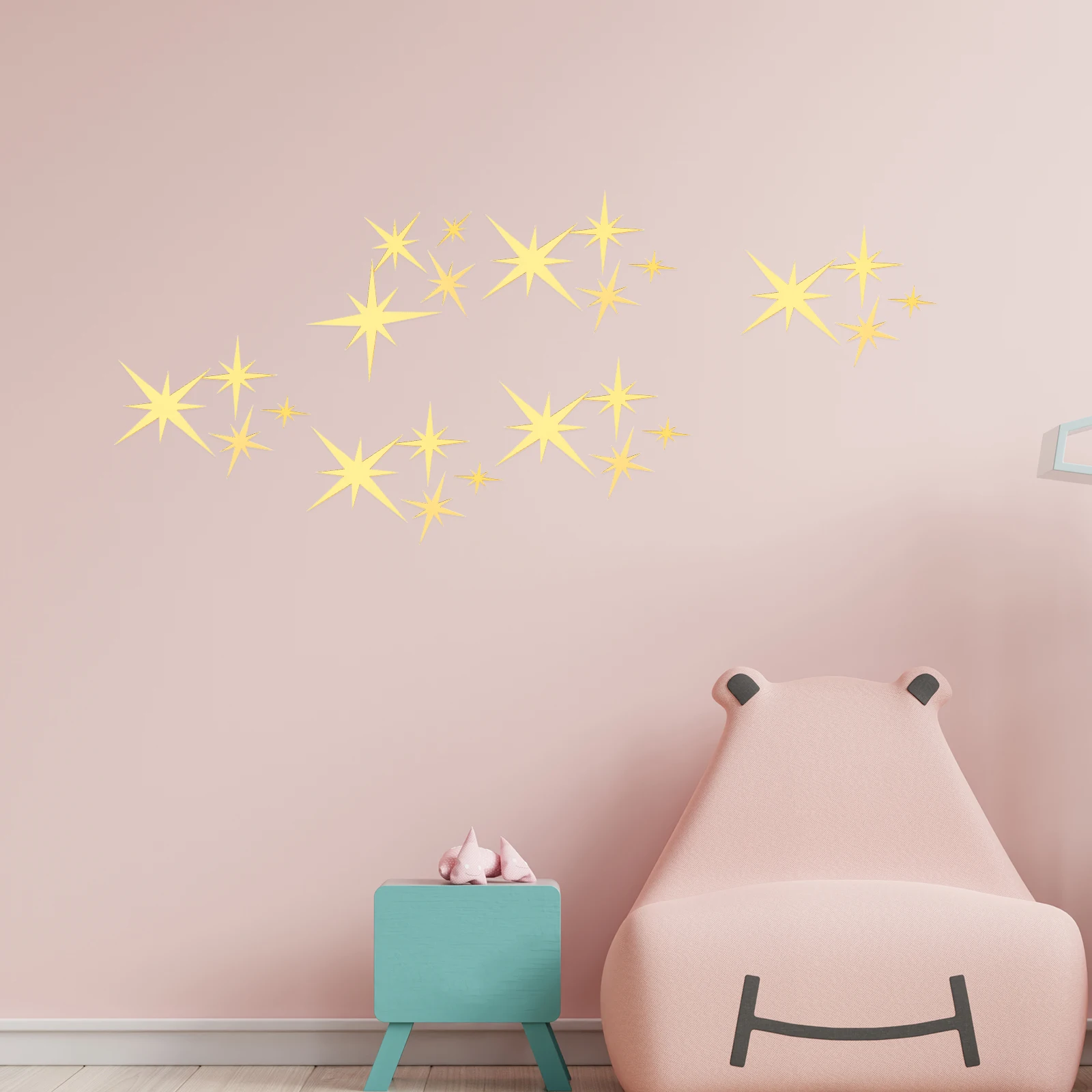 

61Pcs Three-Dimensional Star Wall Decals Reflective Surface Easy Install Silver Home Decor Stickers for Bedroom Ceiling Party