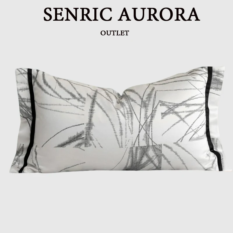 Luxury Chinese Style Cushion Cover High-end Soft Silver Gray Waist Pillow Case 30x50cm For Home Hotel Sofa Bed